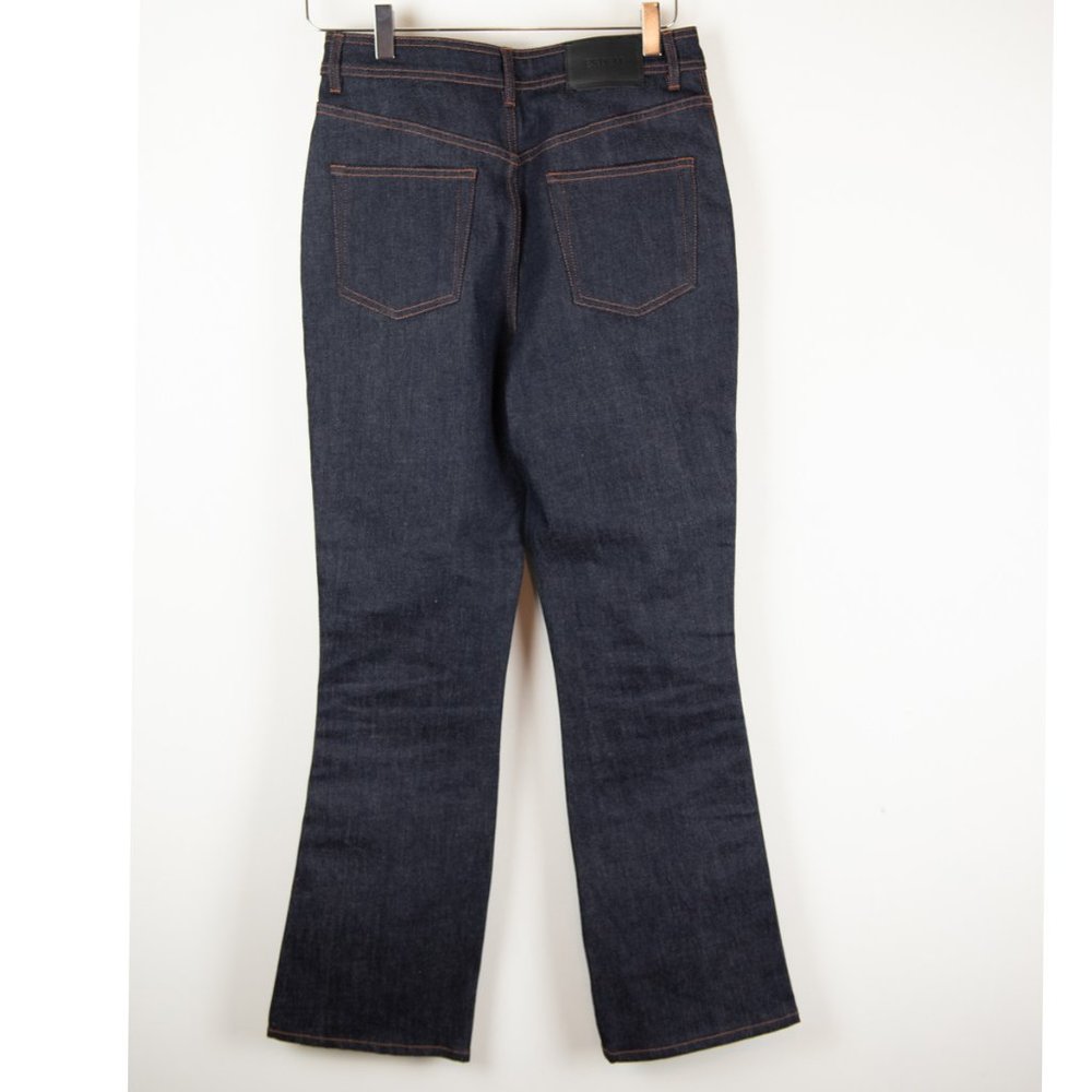 ERDEM Vina Jeans High Waist Flared Hem Buckle Belt Stretch Denim Dark Blue Sz 4 - Picture 2 of 9